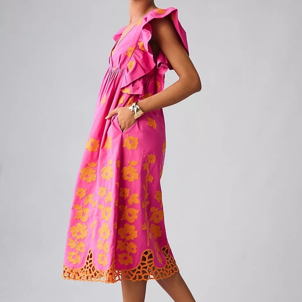 Anthropologie V-Neck Ruffle-Sleeve Babydoll Dress